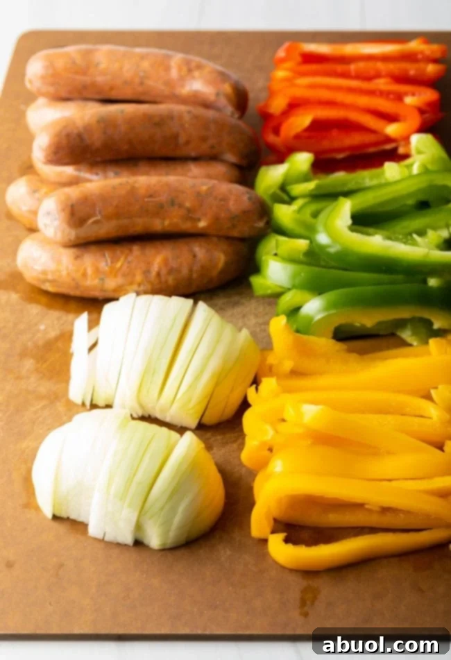 Ingredients for Italian sausages on a cutting board. 