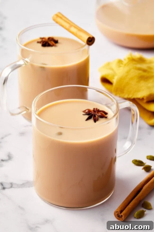 Clear mugs with chai recipe inside.