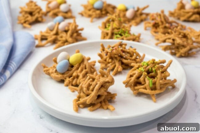 easy no bake cookie nests with candy eggs and sprinkle