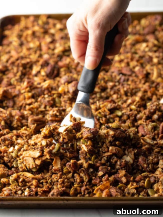 Ultimate Keto Granola Crunch 12 Close up of baked keto granola clusters.