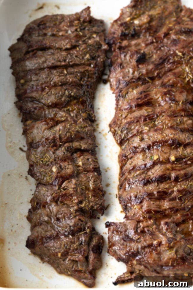 grilled steak tampiquena resting in dish