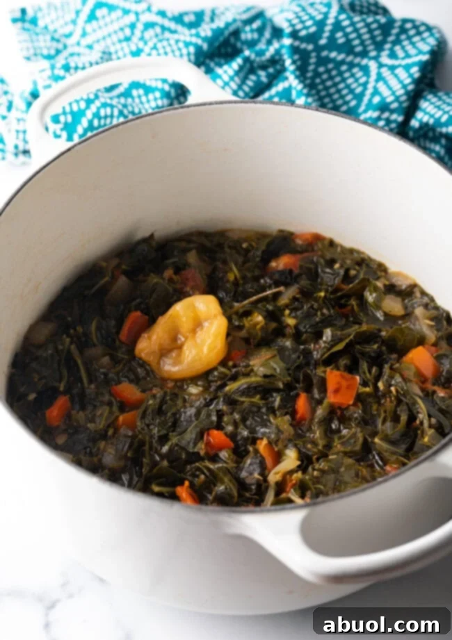 White pot of Jamaican callaloo.