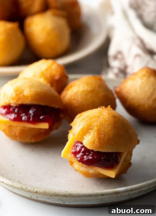 Mini bites of fried dough with fillings.