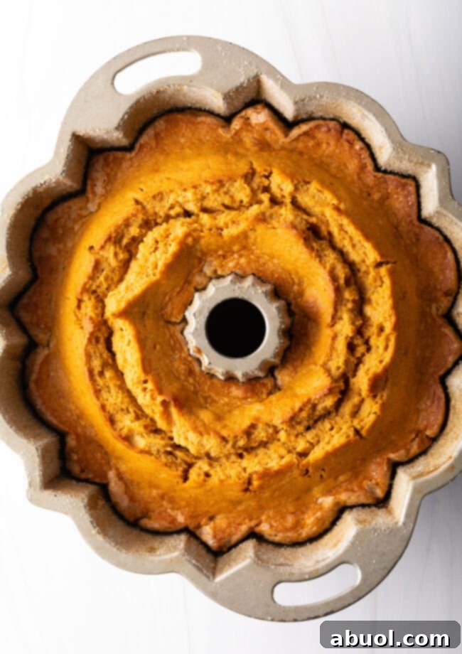 The golden-brown finished sweet potato pound cake, freshly inverted onto a wire rack for cooling.