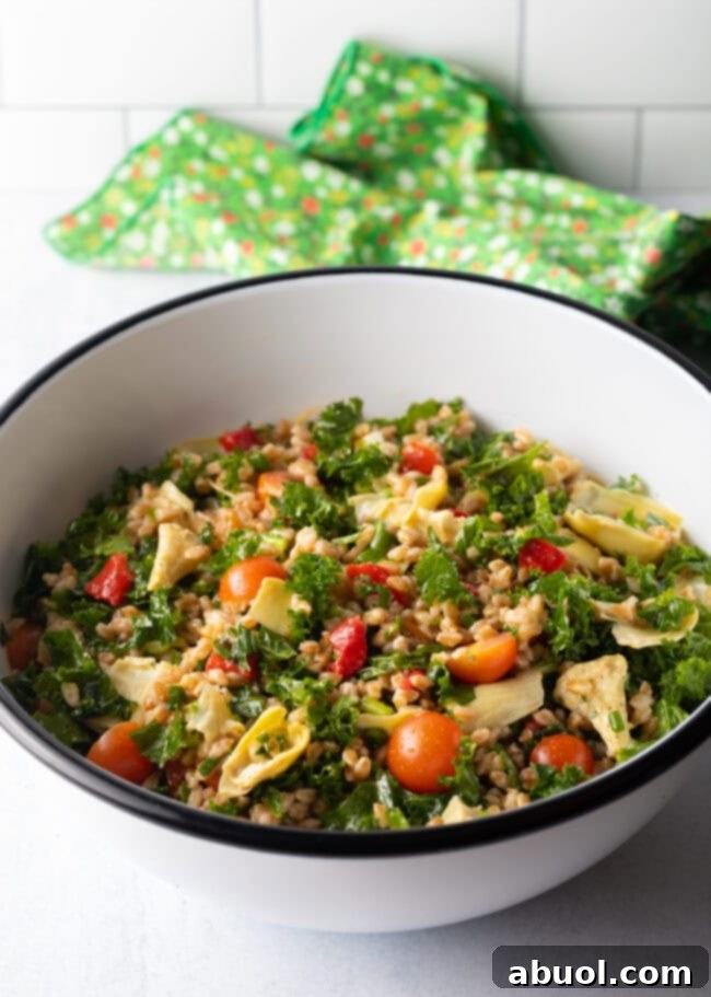 Completed kale Farro salad recipe.