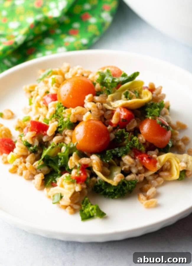 Plate of kale Farro grain salad.