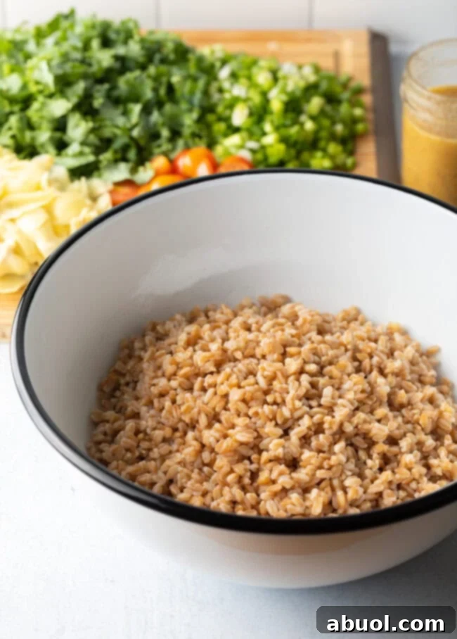 Bowl of cooked Farro.