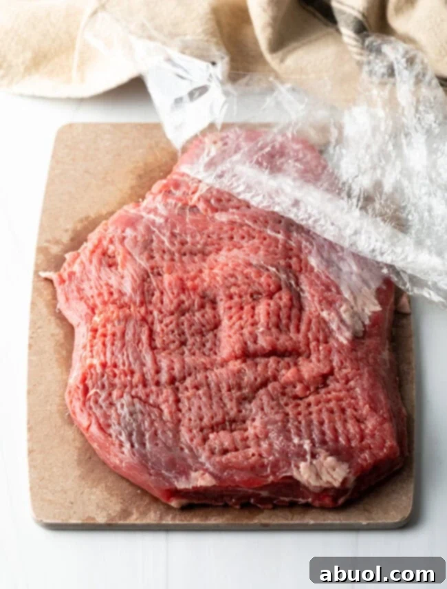Savory Spiced Beef Shawarma 5 Large piece of flank steak with plastic wrap, pounded thin with a mallet.