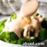A small image of the finished cheese sauce for broccoli.