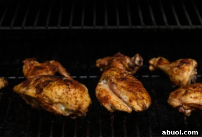 Smoked chicken in the smoker. 