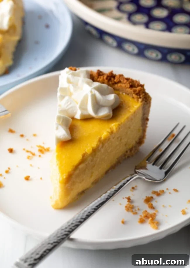 Slices of mango tart on a white plate, metal fork to the side.