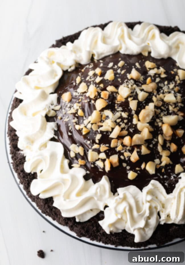 A close-up shot of the Hula Pie filling, showing the creamy texture and macadamia nut pieces.