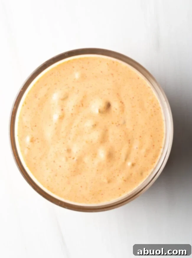 Top down view bowl of creamy homemade Big Mac sauce.