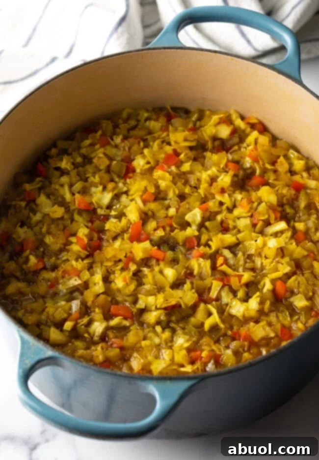 Cooked chow chow in a large pot.