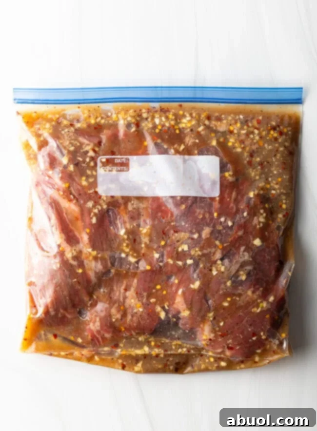 Raw meat in a ziploc bag with marinade