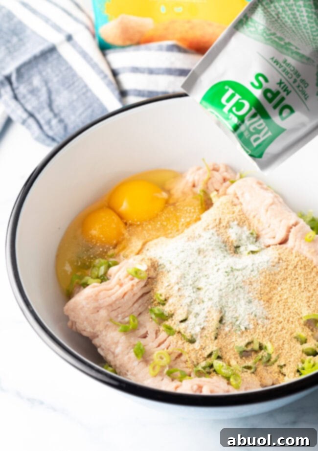 Adding ranch dressing powder mix to the bowl with other ingredients.