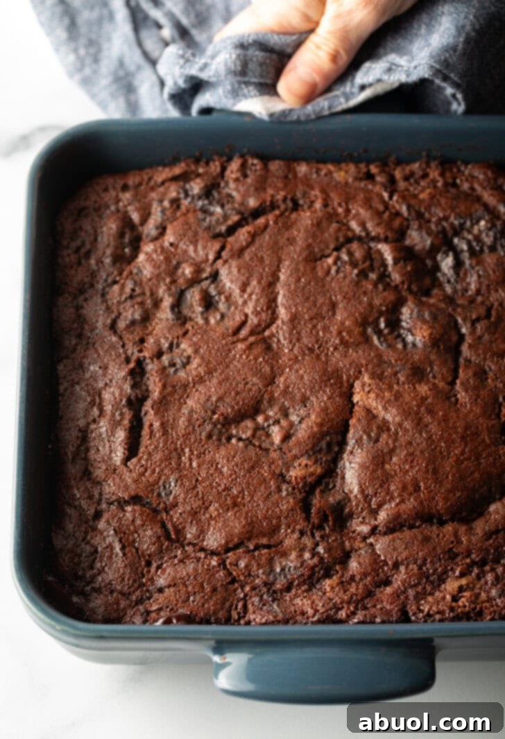 Baking pan with baked chocolate lava pudding cake.