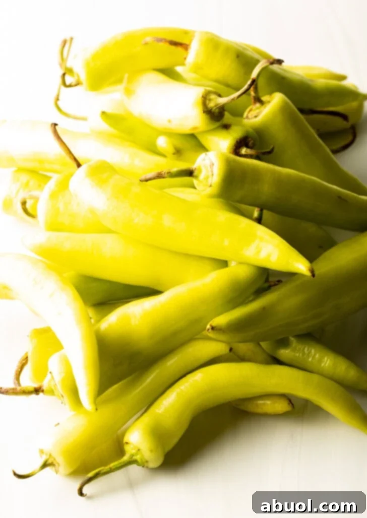Pile of raw yellow banana peppers.