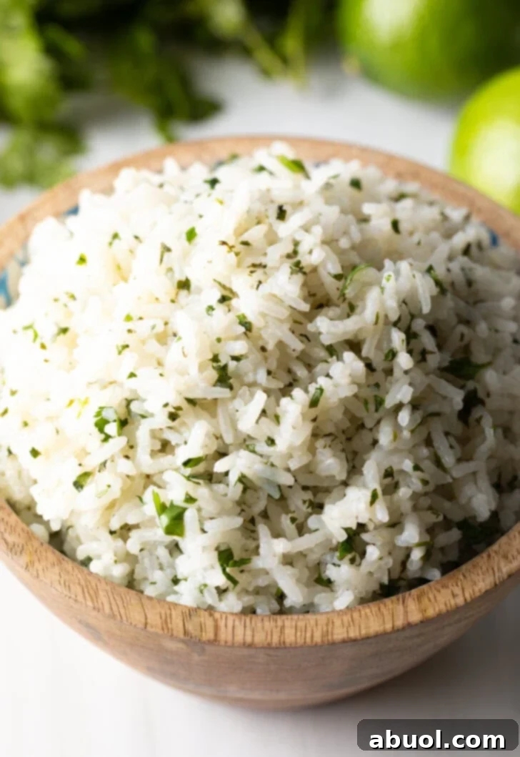 Bowl of chipotle rice with cilantro.