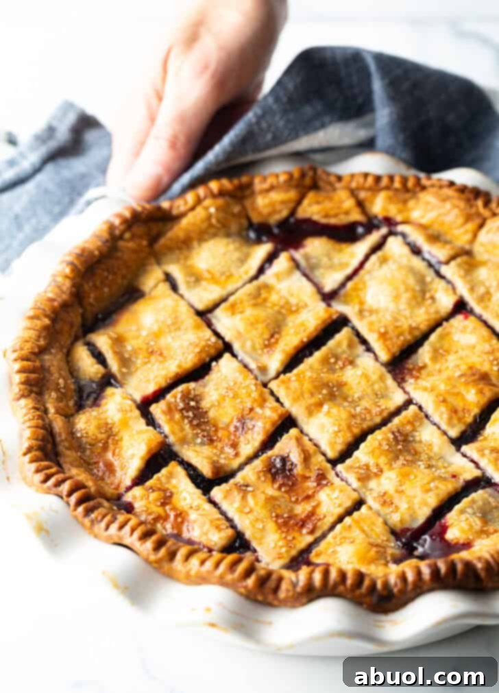 Cherry Pie with golden crust after baking