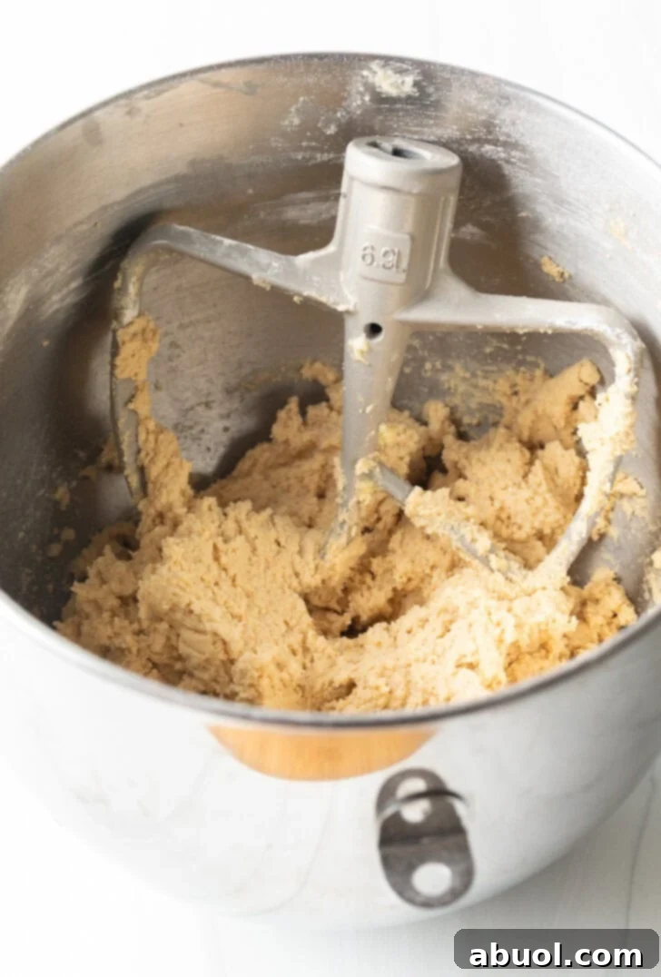 Making cookie dough in a standing mixer.