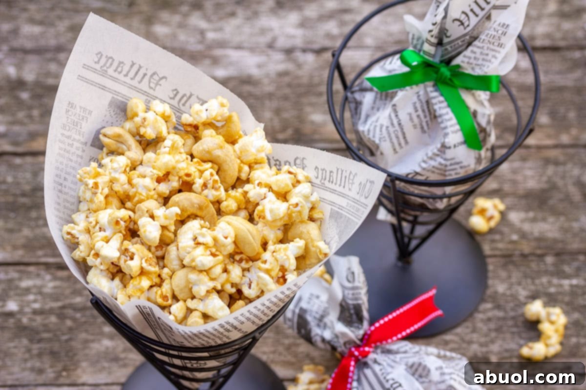 Gourmet Caramel Corn Gifts Microwave caramel corn individually packaged in clear paper wrappers tied with festive bows, ideal for gifting.