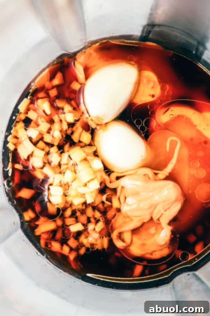 Peanut sauce ingredients in a blender.