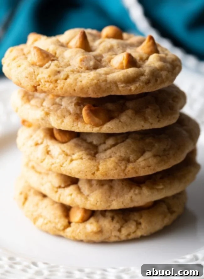Stacked Oatmeal Butterscotch Cookies, golden brown with visible chips and oats