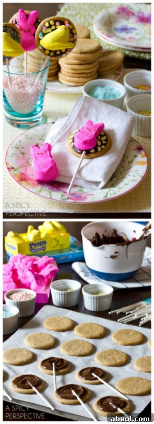 Easy Easter S'mores Cookies (Pops!) - Delicious graham cracker cookies with chocolate and marshmallow Peeps, perfect for spring.