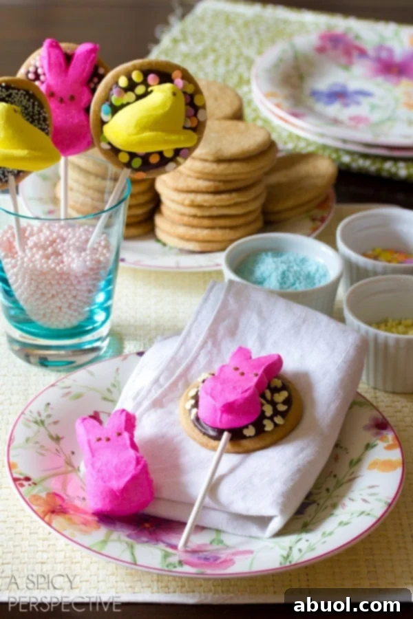 Easter S'mores Cookies on a stick - Array of colorful s'mores cookie pops, ready for an Easter gathering.