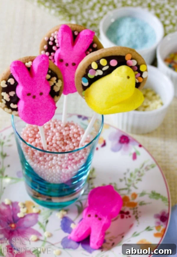 Easter Cookie Pops: S'mores Cookies on a stick! - Finished Easter cookie pops arranged on a tray, showcasing their vibrant colors.