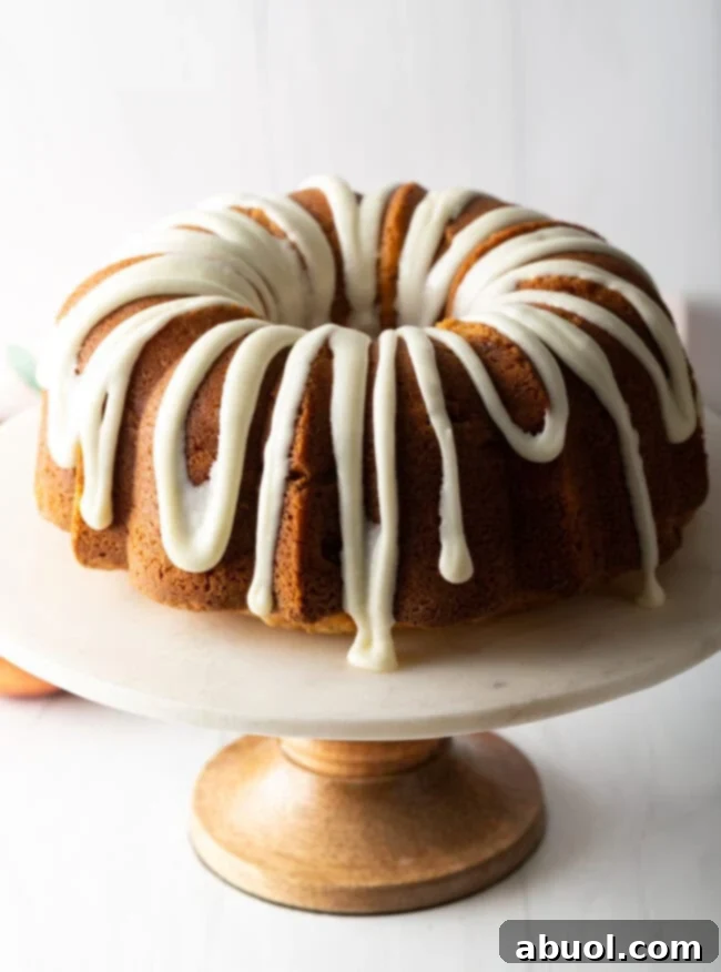 Peach Bundt Cake Recipe on cake stand