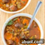 Beef Lentil Stew served in a bowl