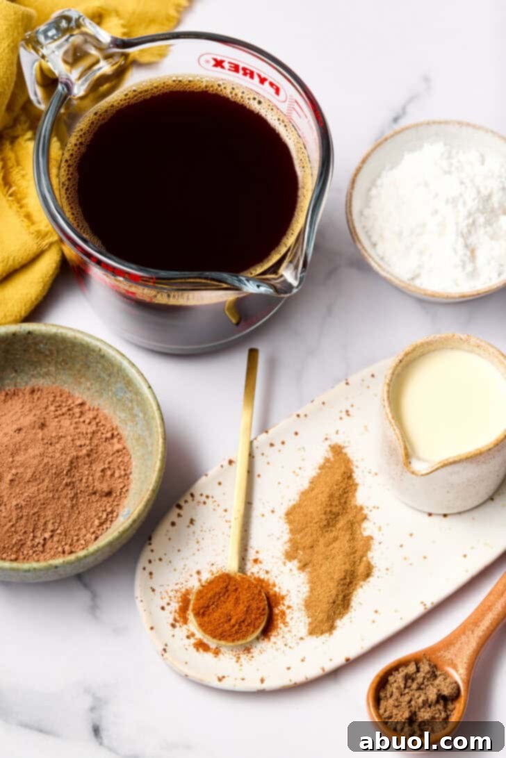 All the fresh ingredients laid out beautifully for Mexican Mocha preparation
