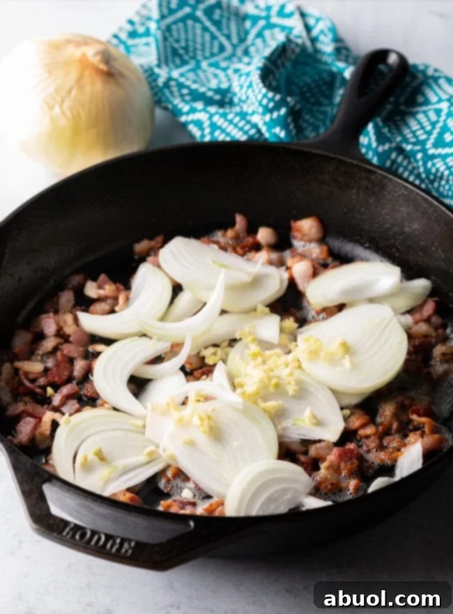 Sautéing bacon to render fat for Haluski
