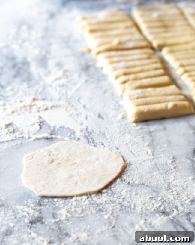Rolled out and flattened dumpling dough.