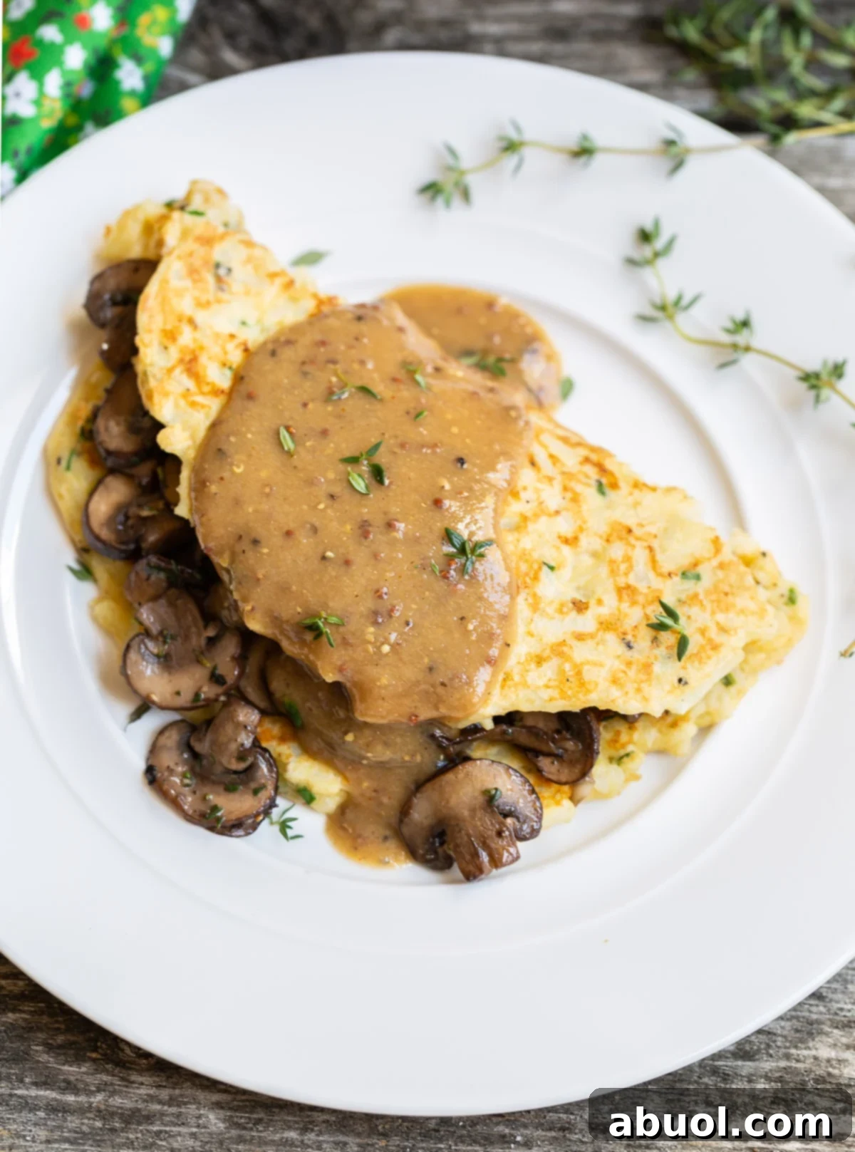 Irish Boxty Potato Pancakes with Sauteed Mushrooms and Whiskey Gravy