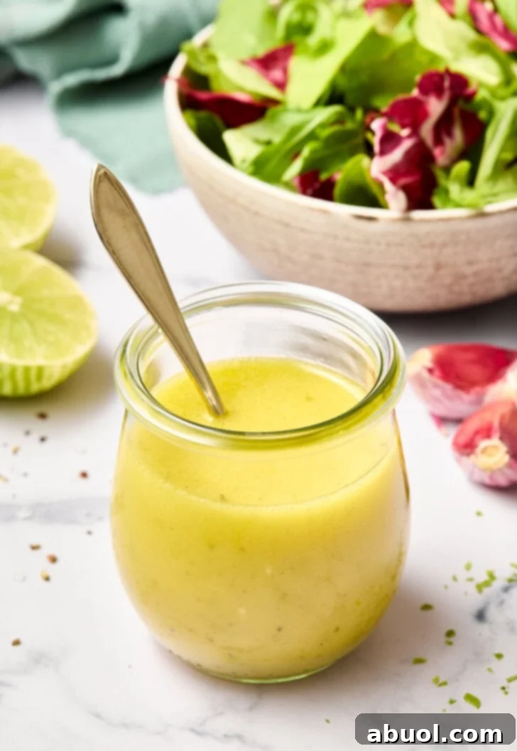 Lime Vinaigrette in jar with garlic and cream