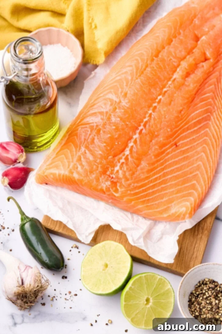 Ingredients for baked salmon on tray.