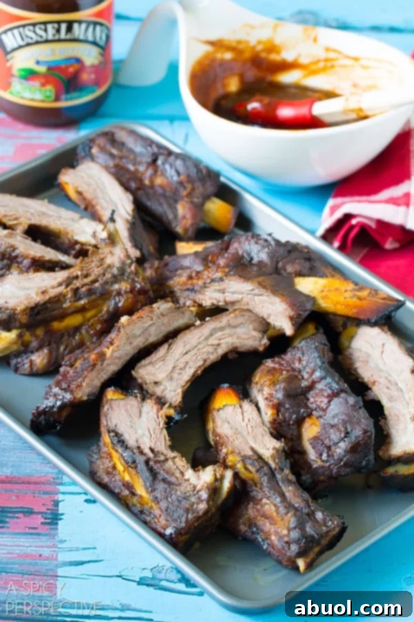 Cooked Asian beef ribs on a tray.