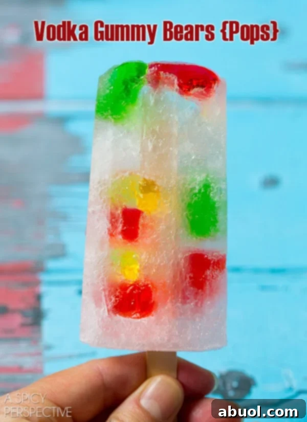 Alcoholic Popsicles: Refreshing and easy-to-make frozen cocktails with vodka-infused gummy bears for adult parties.