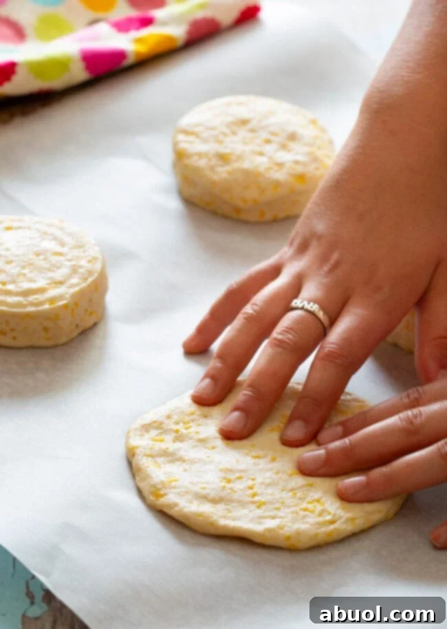 Kid-Made Fruit Pizza for Breakfast - showing hands forming the biscuit crust.