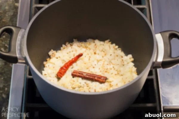 Steps on How To Make Indian Rice Recipe, illustrating the cooking process.