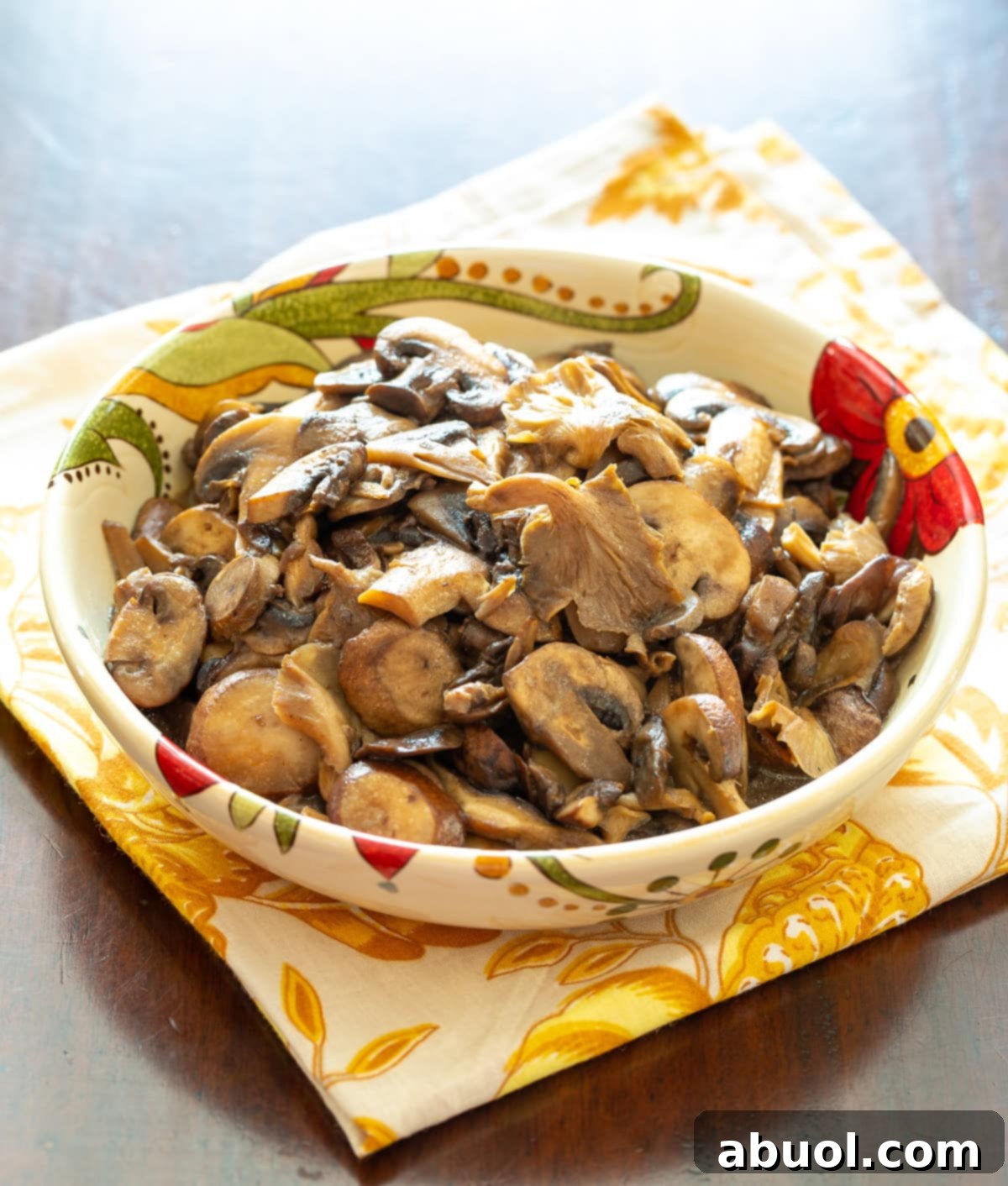 Earthy Forest Mushroom Elixir 3 sautéed wild mushrooms for cream of mushroom soup in bowl
