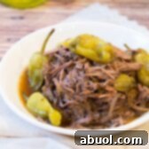 Italian Beef Recipe, shredded and ready to serve.