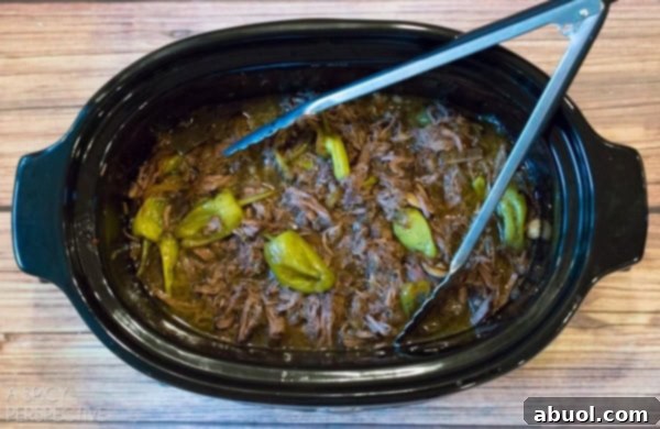 A vibrant mix of pepperoncinis, red onion, and garlic – key flavors for Italian Beef.