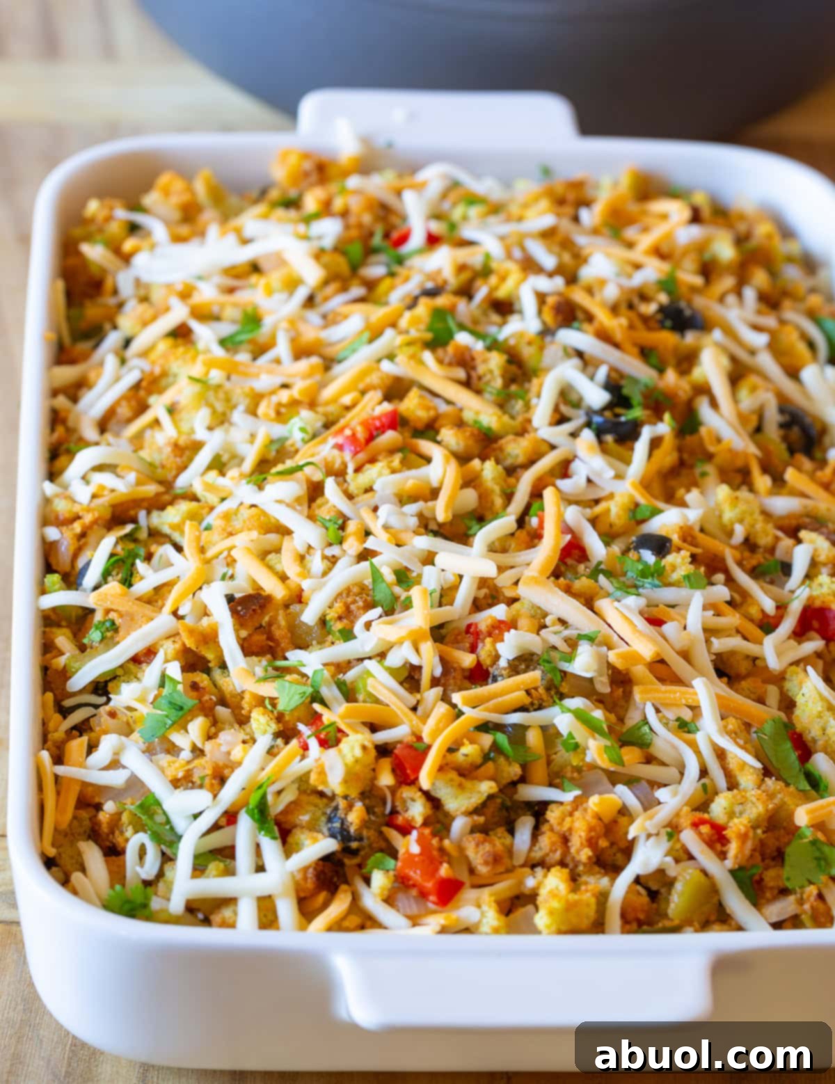 Cornbread Stuffing Recipe - ready to go in oven