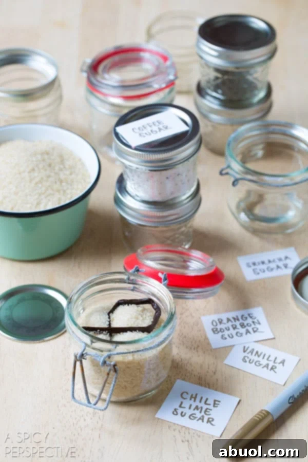 Flavored Sugar Recipes presented beautifully as edible gifts, showcasing variety and charm.
