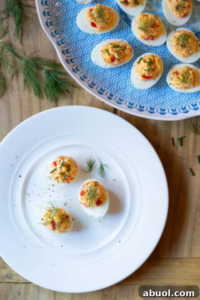 pimento cheese deviled egg recipe - overhead on plate