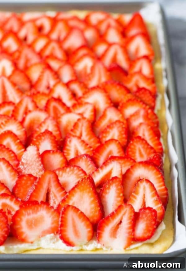 Full view of the vibrant strawberry dessert pizza